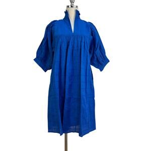 Never A Wallflower High Neck Dress Cobalt Blue Mini Cotton Windowpane